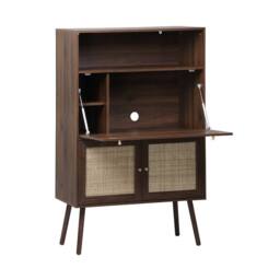 sweeek Secretary desk with wood decor, cane & 2 doors in Dark Brown - thumbnail 2