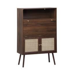 sweeek Secretary desk with wood decor, cane & 2 doors in Dark Brown - thumbnail 6