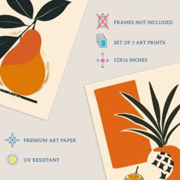 Wee Blue Coo Set of 3 Prints Summer Fruit Boho Mid Century Orange Wall Art - Size: A4 - thumbnail 4