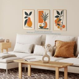 Wee Blue Coo Set of 3 Prints Summer Fruit Boho Mid Century Orange Wall Art - Size: A4 - thumbnail 3
