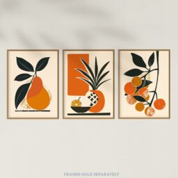 Wee Blue Coo Set of 3 Prints Summer Fruit Boho Mid Century Orange Wall Art - Size: A4 - thumbnail 5