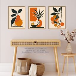 Wee Blue Coo Set of 3 Prints Summer Fruit Boho Mid Century Orange Wall Art - Size: A4 - thumbnail 2