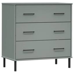Berkfield Home Sideboard with 3 Drawers Grey 77x40x79.5 cm Solid Wood OSLO - thumbnail 1