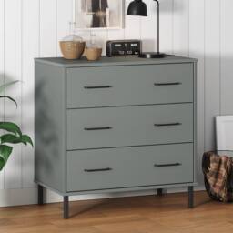 Berkfield Home Sideboard with 3 Drawers Grey 77x40x79.5 cm Solid Wood OSLO - thumbnail 2