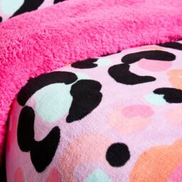 OHS Leopard Sherpa Fleece Reversible Duvet Cover Set with Pillowcase in Lilac - Size: Double - thumbnail 5