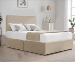 "Bed Time UK Suede Divan Bed with 2 Drawers, 20"" Plain Headboard & Memory Mattress in Ivory - Size: Small Double" - thumbnail 2