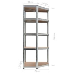 Berkfield Home Storage Shelf Silver 75x75x180 cm Steel & MDF - Size: 75 x 75 x 180 cm - thumbnail 8