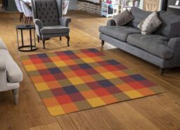 Benjamin Tate Design Orange Check Pattern Rug in Natural - Size: Large - thumbnail 2