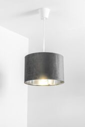 CGC Lighting 'Nila' Luxury Grey Velvet & Silver Inner Round Pendant Drum Lamp Shade - thumbnail 3
