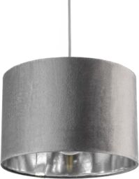 CGC Lighting 'Nila' Luxury Grey Velvet & Silver Inner Round Pendant Drum Lamp Shade - thumbnail 5