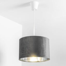 CGC Lighting 'Nila' Luxury Grey Velvet & Silver Inner Round Pendant Drum Lamp Shade - thumbnail 2