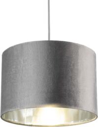 CGC Lighting 'Nila' Luxury Grey Velvet & Silver Inner Round Pendant Drum Lamp Shade - thumbnail 4
