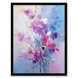 Artery8 Wall Art Print Abstract Wildflower Bouquet Painting Purple Blue Pink Floral Framed Art - Size: A4 - thumbnail 1