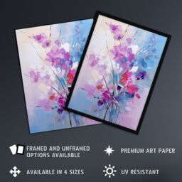 Artery8 Wall Art Print Abstract Wildflower Bouquet Painting Purple Blue Pink Floral Framed Art - Size: A4 - thumbnail 2