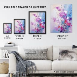 Artery8 Wall Art Print Abstract Wildflower Bouquet Painting Purple Blue Pink Floral Framed Art - Size: A4 - thumbnail 3