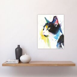 "Artery8 Tuxedo Black White Cat Lover Bright Watercolour Wall Art Print - Size: W18"" x H24""" - thumbnail 4