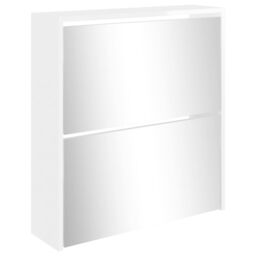 Berkfield Home Shoe Cabinet with Mirror 2-Layer High Gloss White 63x17x67 cm - Size: 63 x 17 x 67 cm - thumbnail 4