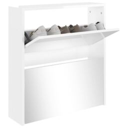 Berkfield Home Shoe Cabinet with Mirror 2-Layer High Gloss White 63x17x67 cm - Size: 63 x 17 x 67 cm - thumbnail 3
