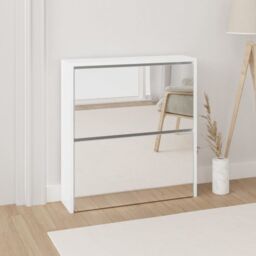 Berkfield Home Shoe Cabinet with Mirror 2-Layer High Gloss White 63x17x67 cm - Size: 63 x 17 x 67 cm