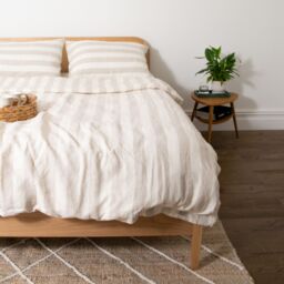 Native Natural Natural Stripes Super King 100% Linen Duvet Cover (260x220cm) in Off-White - thumbnail 1