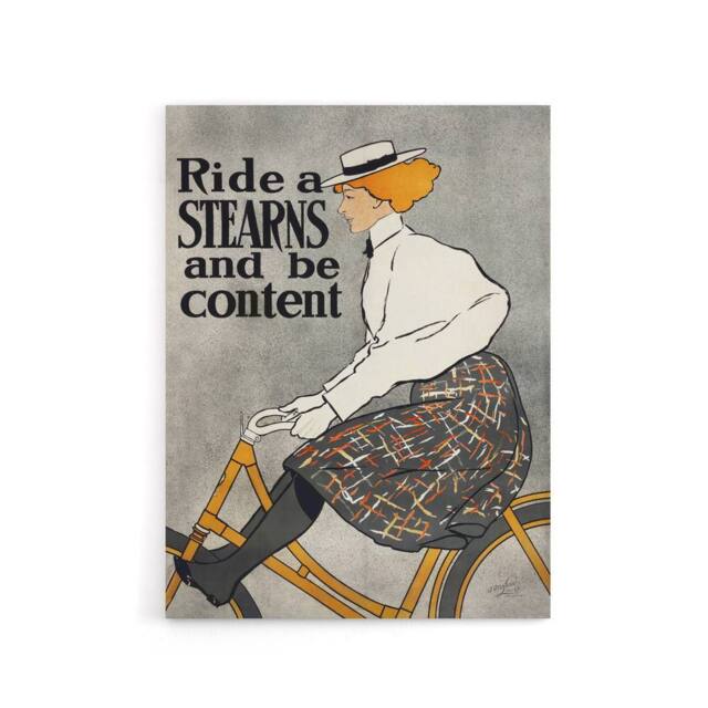 "Artery8 Ride a Stearns Vintage Bicycle Ad Canvas Wall Art Print Penfield in Grey - Size: W18"" x H24""" - image 1
