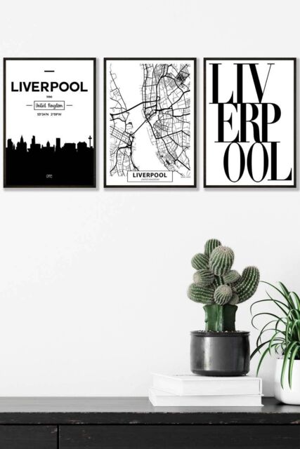 ARTZE LIVERPOOL Skyline Street Map City Prints Framed Wall Art - Medium in Black - Size: W45 cm x H62 cm x D20mm - image 1