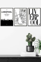 ARTZE LIVERPOOL Skyline Street Map City Prints Framed Wall Art - Medium in Black - Size: W45 cm x H62 cm x D20mm - thumbnail 1