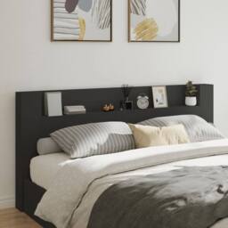 Berkfield Home Headboard Cabinet with LED Black 220x16.5x103.5 cm - thumbnail 2