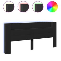 Berkfield Home Headboard Cabinet with LED Black 220x16.5x103.5 cm - thumbnail 1