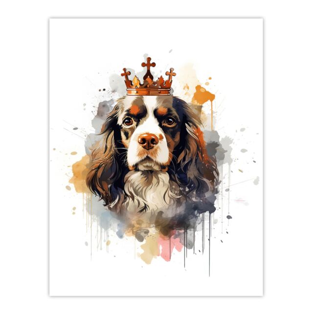 "Artery8 Wall Art Print King Charles Spaniel with Crown Dog Lovers Gift Watercolour Pet Portrait Painting Artwork Poster - Size: W18"" x H24""" - image 1