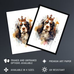 "Artery8 Wall Art Print King Charles Spaniel with Crown Dog Lovers Gift Watercolour Pet Portrait Painting Artwork Poster - Size: W18"" x H24""" - thumbnail 2