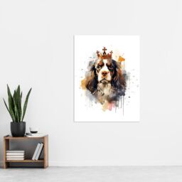 "Artery8 Wall Art Print King Charles Spaniel with Crown Dog Lovers Gift Watercolour Pet Portrait Painting Artwork Poster - Size: W18"" x H24""" - thumbnail 4