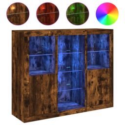 Berkfield Home Sideboards with LED Lights 3 pcs Smoked Oak Engineered Wood in Brown - thumbnail 2