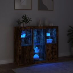 Berkfield Home Sideboards with LED Lights 3 pcs Smoked Oak Engineered Wood in Brown - thumbnail 3