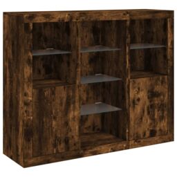 Berkfield Home Sideboards with LED Lights 3 pcs Smoked Oak Engineered Wood in Brown - thumbnail 5