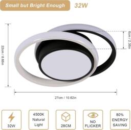 COMELY LED Ceiling Lights, Modern LED Ceiling Lights 32W, Neutral light 4500K in Black - thumbnail 5
