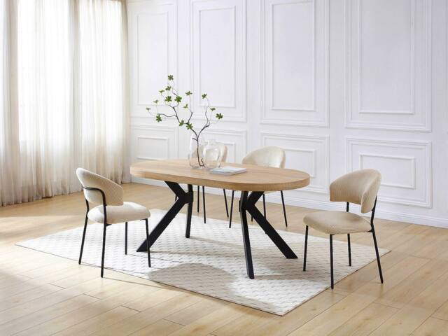 Vente-unique Dining Table for 6 People In MDF & Steel - Light Natural & Black in Light Oak - image 1