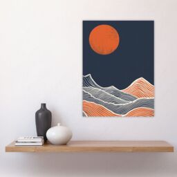 "Artery8 Wall Art Print Sea Waves Lines Sun Blue Orange Abstract Painting Poster in Dark Navy - Size: W18"" x H24""" - thumbnail 4