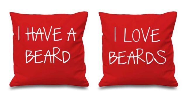 60 SECOND MAKEOVER I Have A Beard I Love Beards Cushion Covers in Red - Size: 40 cm x 40 cm