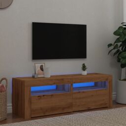 Berkfield Home TV Cabinet with LED Lights Artisan Oak 120x35x40 cm Engineered Wood in Brown - Size: 120 x 35 x 40 cm