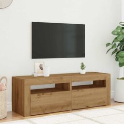 Berkfield Home TV Cabinet with LED Lights Artisan Oak 120x35x40 cm Engineered Wood in Brown - Size: 120 x 35 x 40 cm - thumbnail 4