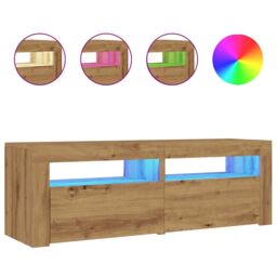 Berkfield Home TV Cabinet with LED Lights Artisan Oak 120x35x40 cm Engineered Wood in Brown - Size: 120 x 35 x 40 cm - thumbnail 2