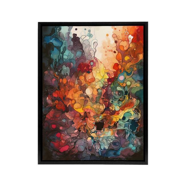 "Artery8 Colourful Abstract Coral Reef Framed Canvas Wall Art Print - Size: W12"" x H16""" - image 1