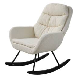 VOGREX White Teddy Fabric Nursery Rocking Chair Wooden Curved Legs - thumbnail 3