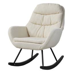 VOGREX White Teddy Fabric Nursery Rocking Chair Wooden Curved Legs