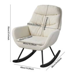 VOGREX White Teddy Fabric Nursery Rocking Chair Wooden Curved Legs - thumbnail 2