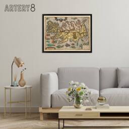 "Artery8 1585 Iceland Pictorial Map With Sea Monsters Framed Canvas Wall Art Print - Size: W18"" x H24""" - thumbnail 3