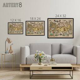 "Artery8 1585 Iceland Pictorial Map With Sea Monsters Framed Canvas Wall Art Print - Size: W18"" x H24""" - thumbnail 4