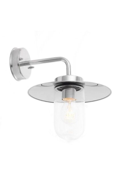 Netlighting Addison Outdoor Wall Polished Stainless Steel & Clear Glass 1 Light Dimmable IP44 E27 in Grey - image 1