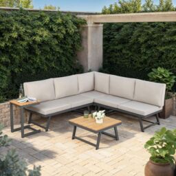 Home Garden Direct Monaco - Lounge Corner Sofa Set - Grey - Transforms into x2 Sunbeds - thumbnail 1